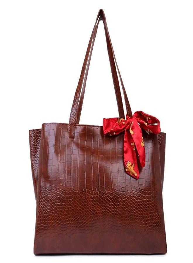 Daniel Clark حقائب يد جلدية أنيقة من دانيال كلارك للبنات والسيدات مع ربطة عنق جميلة | حقيبة كروس أنيقة | حقيبة يد واسعة بمقبض علوي | هدية مثالية للنساء | (بني) - Image 1